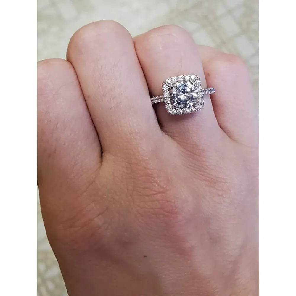 18K White Gold and White Diamond Cubic Zirconia Square Halo Eternity Ring